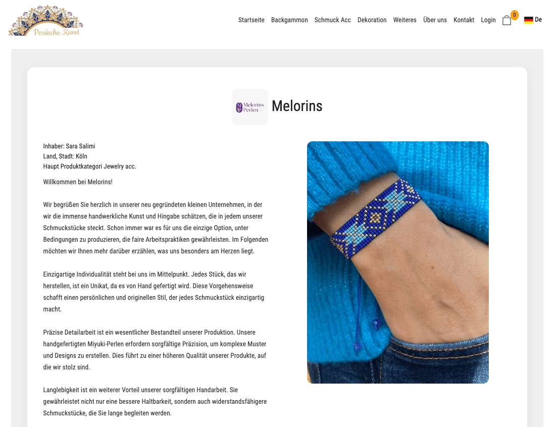 Bild von der Website Persischekunst Verkaufsplatform