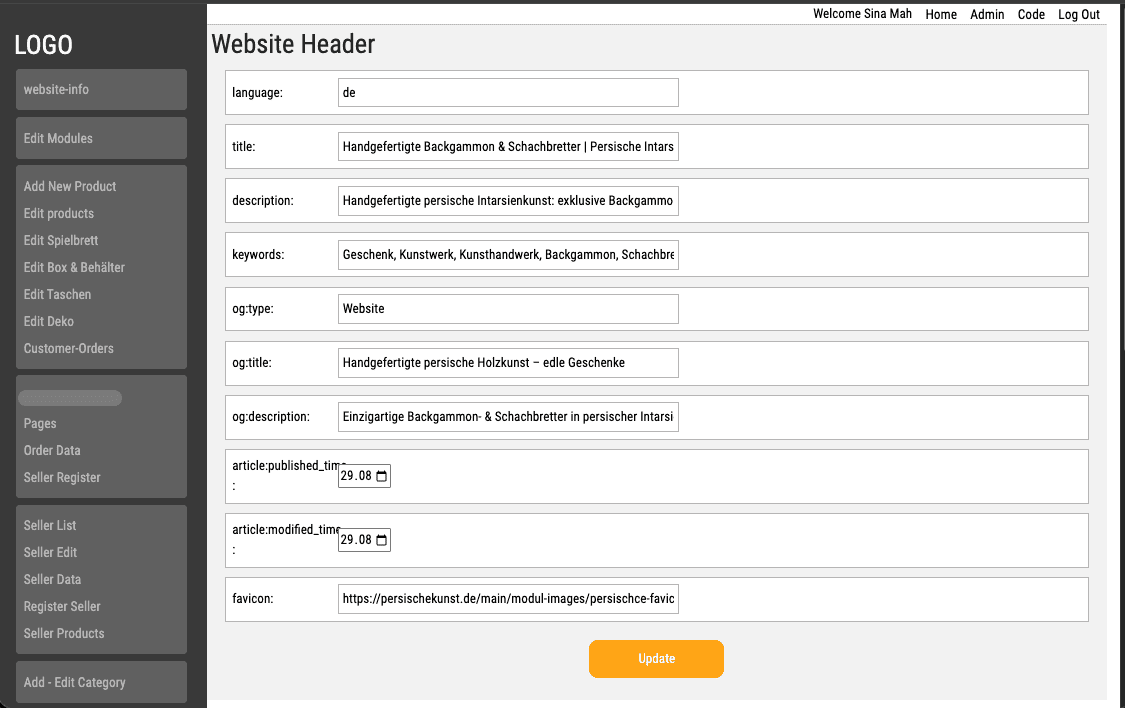 Bild von der Website Persischekunst Verkaufsplatform