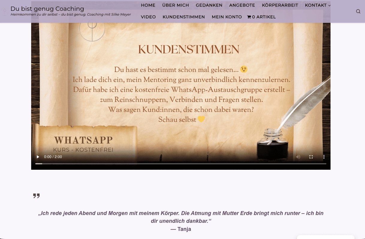 Bild von der Website https://du-bist-genug-coaching.de